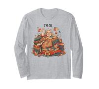 Funny Quilter Saying I'm Ok Cartoon Fabric Chaos Scene Maglia a Manica