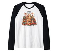 Funny Quilter Saying I'm Ok Cartoon Fabric Chaos Scene Maglia con Maniche Raglan