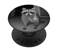 Funny Raccoon Flipping Off Middle Finger On Security Camera PopSockets PopGrip Adesivo