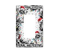 Funny Raccoon Holiday Quote Christmas Single Rocker Interruttore Luce | Rock And Roll tema, cappelli di Babbo Natale, illustrazione di inchiostro, decorazione per le vacanze invernali
