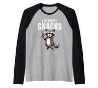 Funny Raccoon | I Require Snacks Cute Animal Lover Tee Maglia con Maniche Raglan