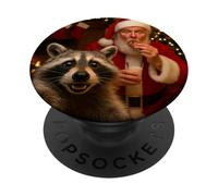 Funny Raccoon Selfie with Santa Eating Cookies And Drinking PopSockets PopGrip Adesivo