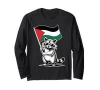 Funny Raccoon with Palestine Flag Maglia a Manica
