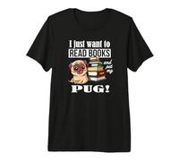 Funny Reading Read Books And Pet Pug Lover Maglietta Premium