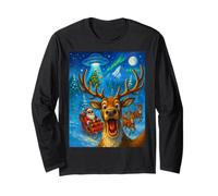 Funny Reindeer Taking a Selfie with Santa UFO Christmas Boys Maglia a Manica