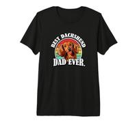 Funny Retro Vintage Best Dad Long Haired Dachshund Lover Maglietta Premium
