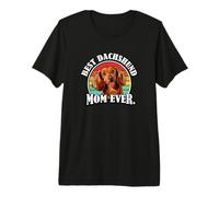 Funny Retro Vintage Best Mom Long Haired Dachshund Lover Maglietta Premium