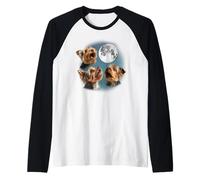 Funny Retro Vintage Three 3 Moon Howling Yorkshire Terrier Maglia con Maniche Raglan