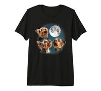 Funny Retro Vintage Three 3 Moon Howling Yorkshire Terrier Maglietta Premium