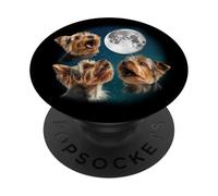 Funny Retro Vintage Three 3 Moon Howling Yorkshire Terrier PopSockets PopGrip Adesivo