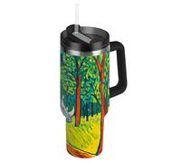 Funny Rhino on the Tree Vacuum Wide Mouth Bicchieri in acciaio inox con coperchio e cannuccia Tazza decorativa con manico per scuola, sport, asilo nido, campeggio e altro ancora vasos para cafe
