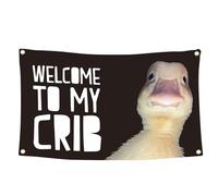 Funny Room Banner, Welcome to My Crib Flag, Duck Wall Tapestry, Wear-Resistant Polyester Fabric for Parties Backdrop Decoration, College Dorm Bedroom Living Room, 35.4×59.1 Inches