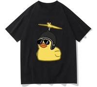 Funny Rubber Duck Sunglasses T Shirt Fashion Men Cotton Summer Loose Tees Black XL