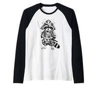 Funny Samurai Raccoon Maglia con Maniche Raglan