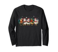 Funny Santa Chicken Lineup Christmas Lights Farmer Xmas Tree Maglia a Manica