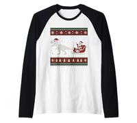Funny Santa Sleigh Riding Dinosaur T-Rex Christmas Costume Maglia con Maniche Raglan