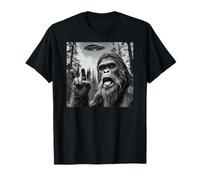 Funny Sasquatch Bigfoot Rock On Selfie with UFO Alien Maglietta