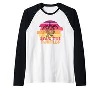 Funny Save Turtles Retro Distressed Turtle Graphic Maglia con Maniche Raglan