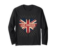 Funny Saying Live Forever Grunge UK Flag Heart Art Donne Uomini Maglia a Manica