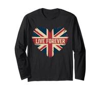 Funny Saying Live Forever Grunge UK Flag Heart Art Donne Uomini Maglia a Manica