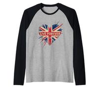 Funny Saying Live Forever Grunge UK Flag Heart Art Donne Uomini Maglia con Maniche Raglan