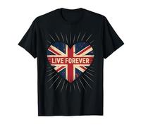 Funny Saying Live Forever Grunge UK Flag Heart Art Donne Uomini Maglietta