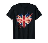Funny Saying Live Forever Grunge UK Flag Heart Art Donne Uomini Maglietta