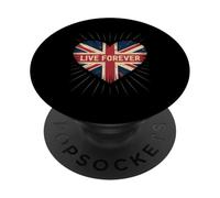 Funny Saying Live Forever Grunge UK Flag Heart Art Donne Uomini PopSockets PopGrip Adesivo