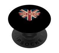 Funny Saying Live Forever Grunge UK Flag Heart Art Donne Uomini PopSockets PopGrip Adesivo