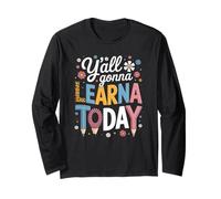 Funny Saying Y'All Going Learn Today Leopard Pencil Women Maglia a Manica