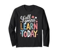 Funny Saying Y'All Going Learn Today Leopard Pencil Women Maglia a Manica