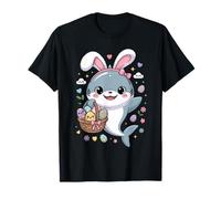 Funny Shark Easter Bunny Cute Ears Egg Basket Maglietta