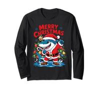 Funny Shark Santa Claus Costume Graphic Merry Christmas Maglia a Manica