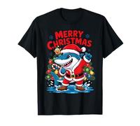 Funny Shark Santa Claus Costume Graphic Merry Christmas Maglietta