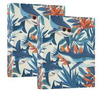 Funny Sharks - Raccoglitore a tre anelli con foglie tropicali, 3,8 cm, flessibile, con tasche, 3 raccoglitori ad anelli per scuola, università, ufficio