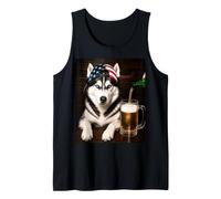 Funny Siberian Husky Drinking Beer Meme 4th of July American Canotta
