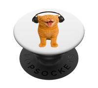 Funny Silly Cat With Headphones Singing Cat Meme Karaoke PopSockets PopGrip Adesivo