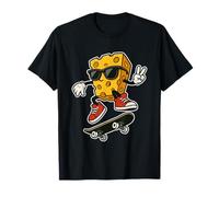 Funny Skateboarding Cheese Cartoon Quirky Skater Humor Maglietta