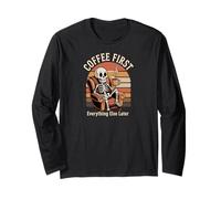 Funny Skeleton Coffee Lover Morning Cafe Mood Maglia a Manica