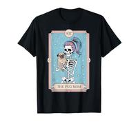 Funny Skeleton Halloween Pug Mom Tarot Card Witchy Vibes Maglietta