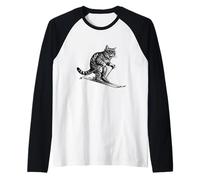 Funny Skiing Cat for Skiers And Cat Lovers Maglia con Maniche Raglan