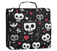 Funny Skull Heart Black 3 anelli 3,8 cm raccoglitore con tasche extra con tracolla include tasca con cerniera borsa organizer per documenti per scuola media Carpeta con cremallera