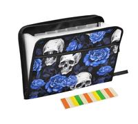 Funny Skulls Blue Roses Fisarmonica File Organizer 13 Tasche Espandibile Cartella File con Etichette A4 Formato Lettera Cartelle con Cerniera Organizzatore Documenti Portatile