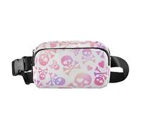 Funny Skulls in Love Peach and Purple Pattern Fashion Crossbody Bag Marsupio per donne e uomini, mini marsupio con tracolla regolabile per viaggi, palestra, lavoro, teschi divertenti innamorati pesca