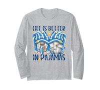Funny Sleep Quote Life Is Better in Pajamas GNOME Mom & Dad Maglia a Manica