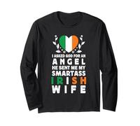 Funny Smartass Irish Wife Ireland Flag Spouses Maglia a Manica