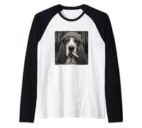Funny Smoking Basset Hound Dog Meme Cigarette Grunge Beanie Maglia con Maniche Raglan