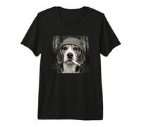 Funny Smoking Beagle Dog Meme Cigarette Grunge Beanie Maglietta Premium