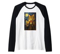 Funny Smoking Cat Meme Artwork Vintage Tabby Cat in Suit Maglia con Maniche Raglan