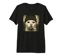 Funny Smoking Cat Meme Cigarette Grunge Beanie Aesthetic Maglietta Premium